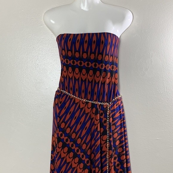 Popcorn Woman’s Purple /Black Printed Strapless Maxi Dress Size L - Picture 3 of 12